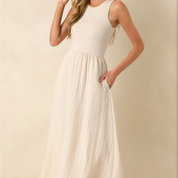Z Supply brand new Cream mixed media Sleeveless Maxi Dress - Picture 3 of 13